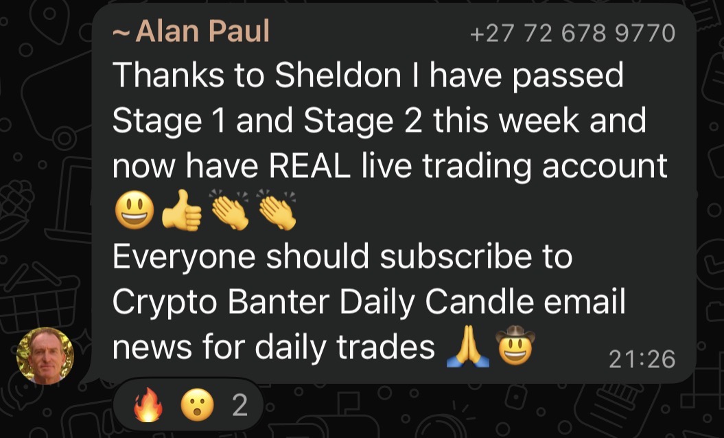 Trader testimonial screenshot from previous challenge